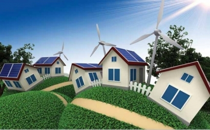 Imagen de casas con molinos de viento